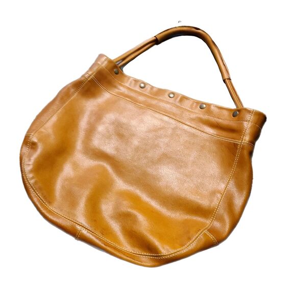 Furla (Authentic) Large Camel Leather & Brass Studded Shoulder Bag Vintage Y2K - Picture 5 of 12